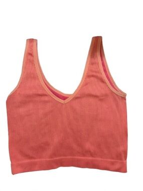 Colsie Ribbed V-Neck tank top in Coral- color block pink on inside